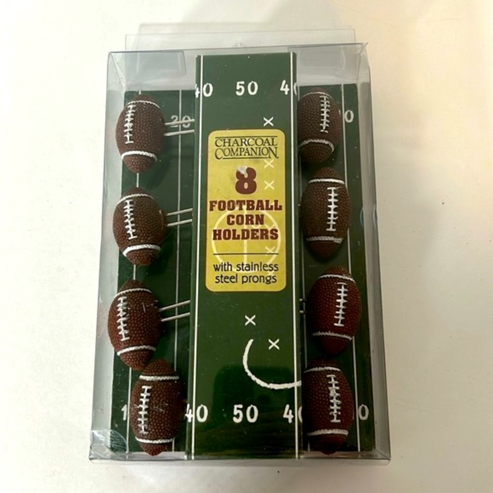 Charcoal Companion NIB Football Set of 4 Corn Holders Stainless Steel Prongs